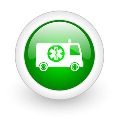 ambulance green circle glossy web icon on white background