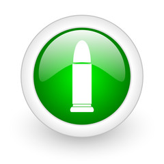 ammunition green circle glossy web icon on white background