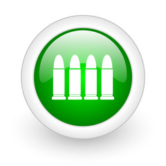 ammunition green circle glossy web icon on white background