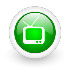 tv green circle glossy web icon on white background