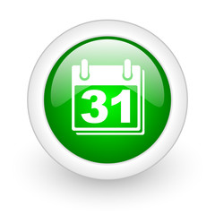 calendar green circle glossy web icon on white background