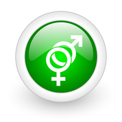 sex green circle glossy web icon on white background