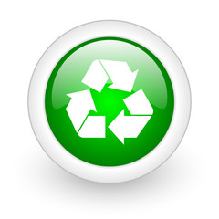 recycle green circle glossy web icon on white background