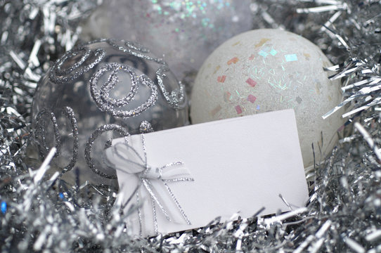 Silver Christmas decorations with message