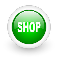 shop green circle glossy web icon on white background