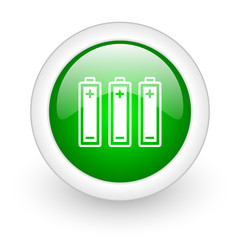 batteries green circle glossy web icon on white background