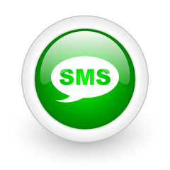 sms green circle glossy web icon on white background