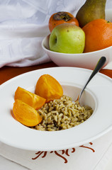 Healthy Breakfast: Kamut, Flax-Seeds And Persimmon