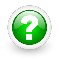 question mark green circle glossy web icon on white background