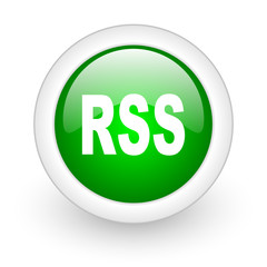 rss green circle glossy web icon on white background