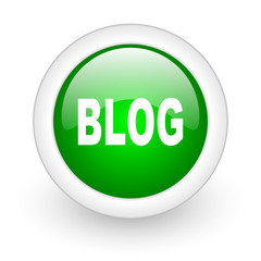 blog green circle glossy web icon on white background