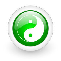 ying yang green circle glossy web icon on white background