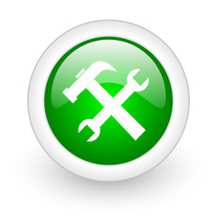 Fototapeta premium tools green circle glossy web icon on white background
