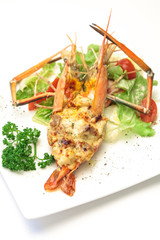 Baked crayfish on dish