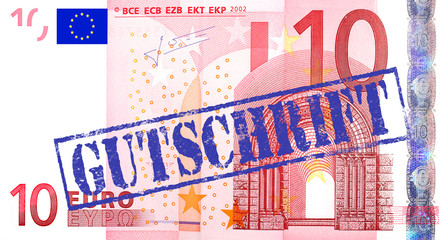 10 Euro Geldschein mit Stempel "Gutschrift"
