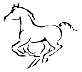 black and white vector outlines of galloping foal