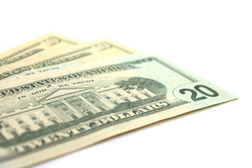 Dollars close-up on a white background