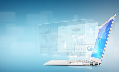 Modern laptop with digital vurtual screen