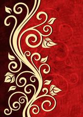 Abstract red grunge vector floral illustration.