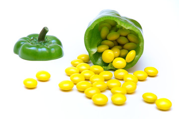 Green pepper with candy