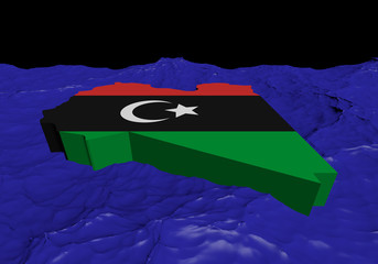 Libya map flag in abstract ocean illustration
