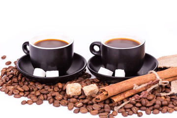 Two cups of coffee. Coffee break concept.