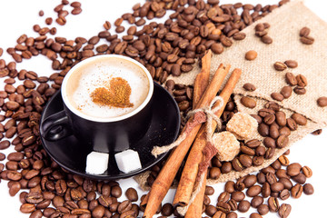 Cup of coffee with a heart. Coffee break concept.