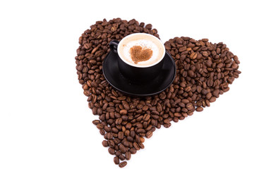 Cup of coffee with a heart. Coffee break concept.