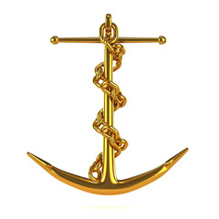 Golden anchor with chain front view