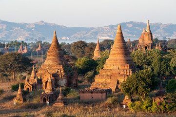View from the Shwe Sandaw Pagoda during sunset in Bagan, Myanmar
