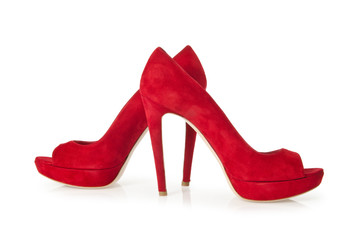 Red stylish woman shoes isolated on the white