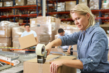 Workers In Distribution Warehouse - obrazy, fototapety, plakaty