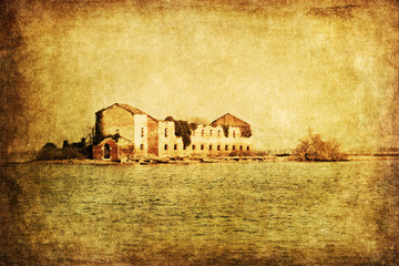 Plakat nostalgiczny obraz zrujnowanego domu, w Zatoce Weneckiej