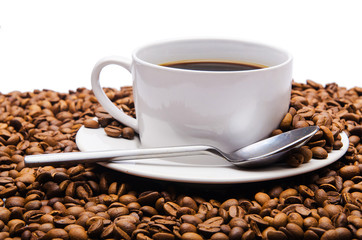 Cup of coffee and beans