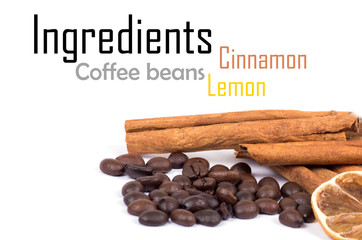 cinnamon, lemon and coffee beans