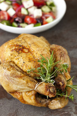 Roasted Chicken with Herbs and Greek Salad