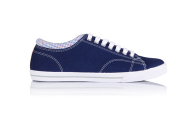 Sporty shoes in sport shoes concept on white