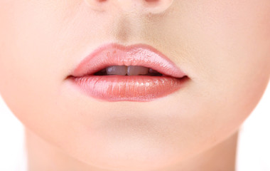 Beautiful make up of gloss lips, close up