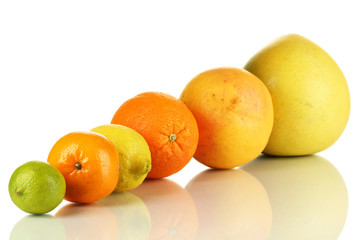 Lots ripe citrus isolated on white