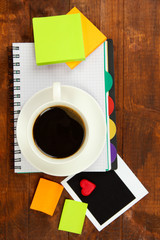 Obraz na płótnie Canvas Cup of coffee on worktable close up