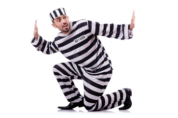 Convict criminal in striped uniform