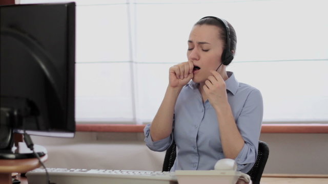 Call center operator coughing in the office