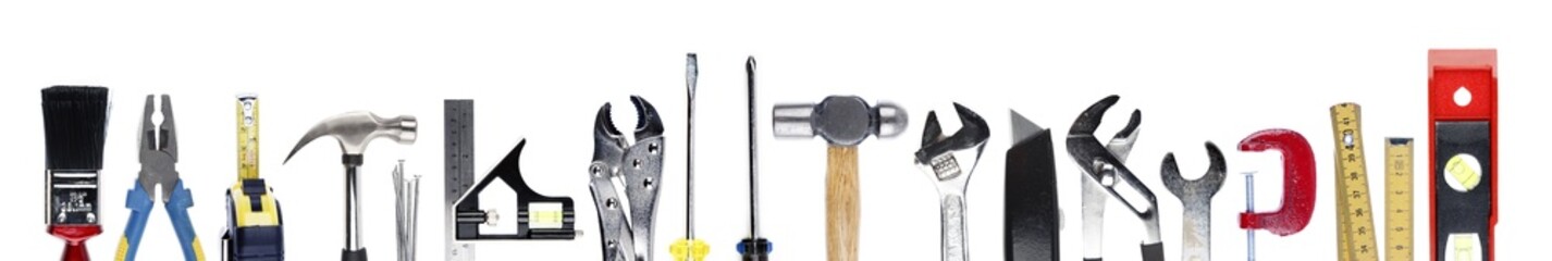Assorted tools on white