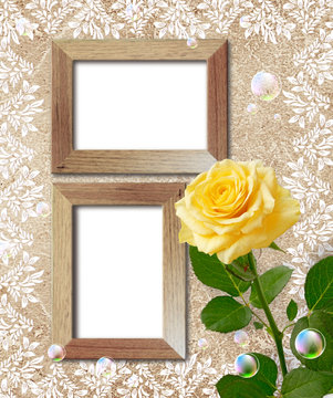 Rose and wooden frame