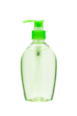 Hand sanitizer bottle with a pump dispenser isolated on white ba