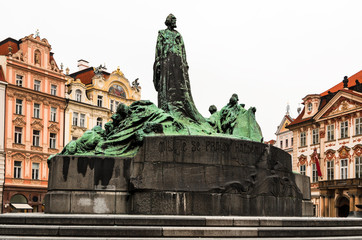 Fototapeta na wymiar Jan Hus monument in Stare Mesto square, Prague