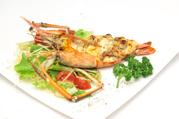 Baked crayfish on dish