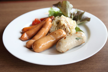 Fried cocktail sausages