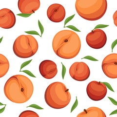 Seamless background with peaches. Vector illustration.