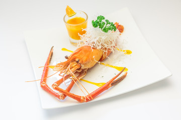 Baked crayfish on dish